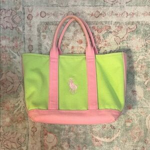 Ralph Lauren Bright Green and Pink Tote